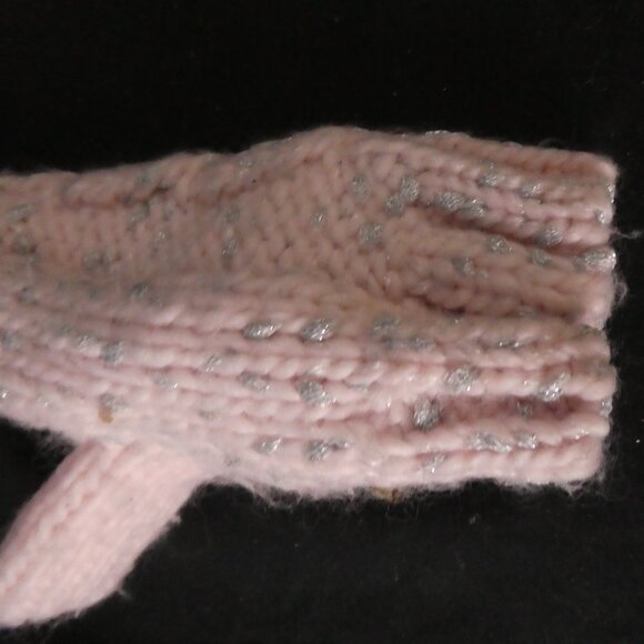 Fleece Lined Pink and Grey Knit Mittens with Shiny Fibers - Picture 13 of 15